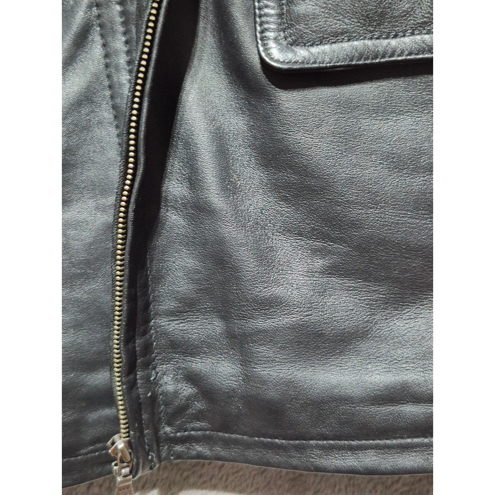 Mens Black Leather Car Coat Jacket Quilted Lining XXL Vintage Full Zip - Picture 5 of 9